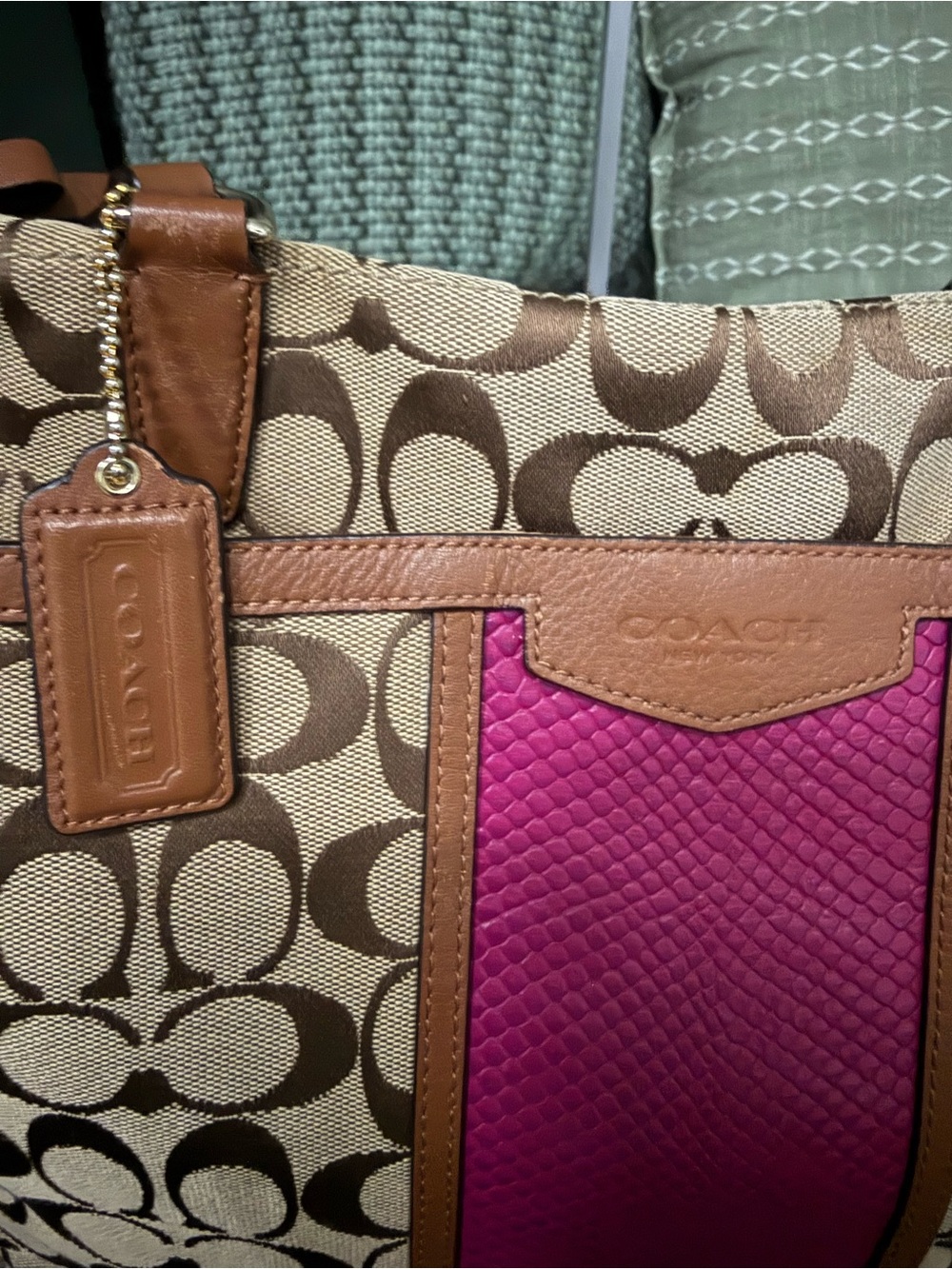 Coach Beige & Brown Signature Tote with Pink Center Panel - Picture 8 of 16